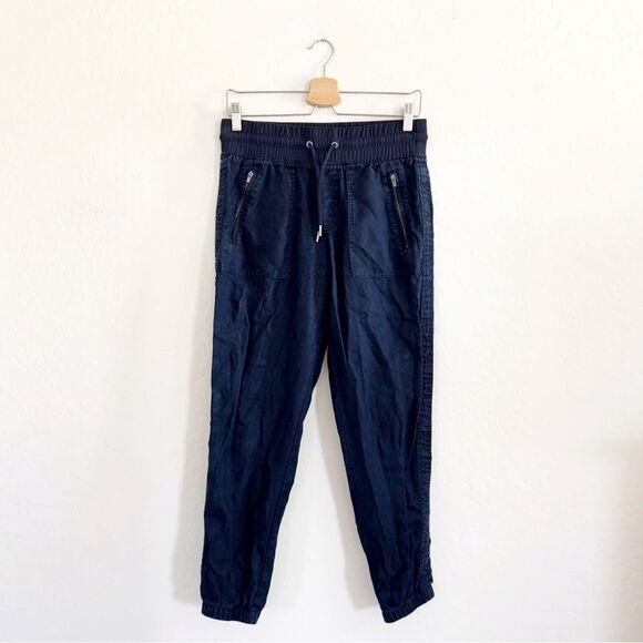 Athleta Cabo Linen Navy Summer Jogger Pants Size 4 - Picture 2 of 6